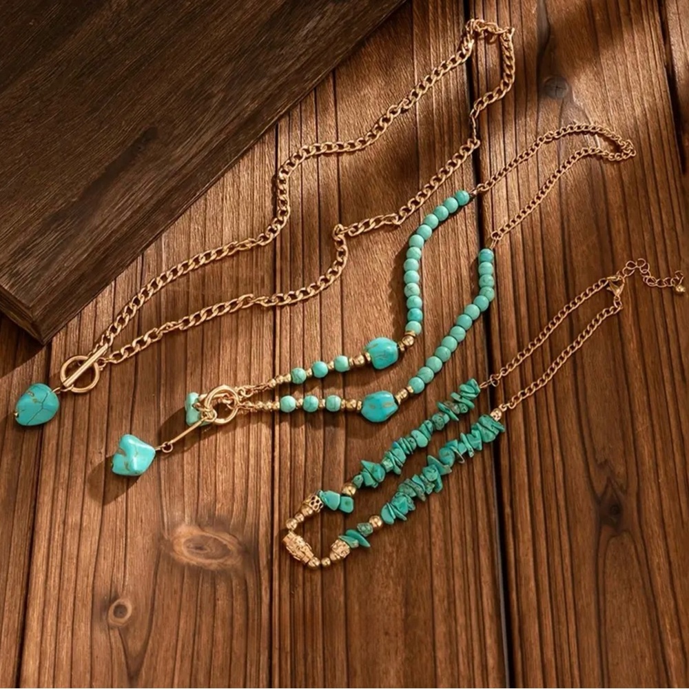 Elegant Turquoise and Gold Layered Necklace - Picture 6 of 7